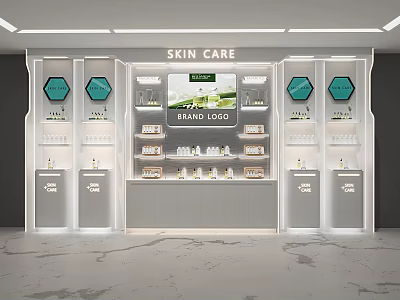Modern Mall Skin Care Store With Brand Logo Display Shelves And Products 3d model