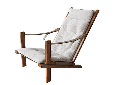 Modern Lounge Chair with Wooden Frame and White Cushioned Seat Backrest Design 3d model