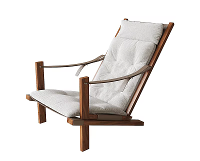 Modern Lounge Chair with Wooden Frame and White Cushioned Seat Backrest Design 3d model