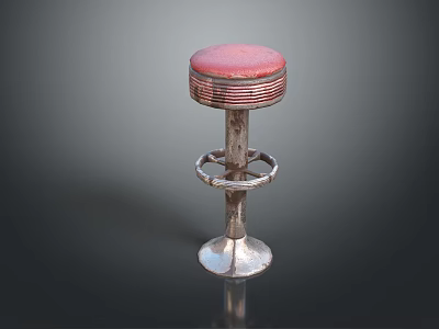 Stylish Bar Stool with Red Cushioned Seat Metal Frame Circular Footrest and Stable Base 3d model