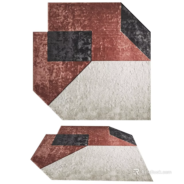 Modern Geometric Patterned Area Rug With Red Black White Colors 3d model