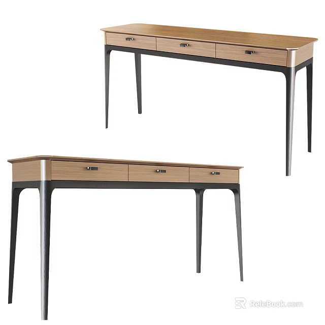 Modern Dressing Table With Wooden Surface Metal Legs And Three Drawers 3d model 