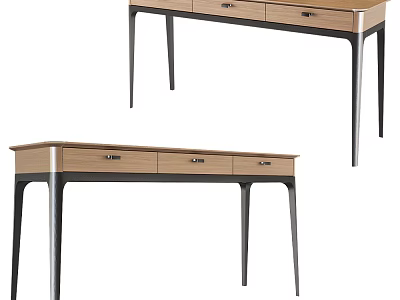 Modern Dressing Table With Wooden Surface Metal Legs And Three Drawers 3d model