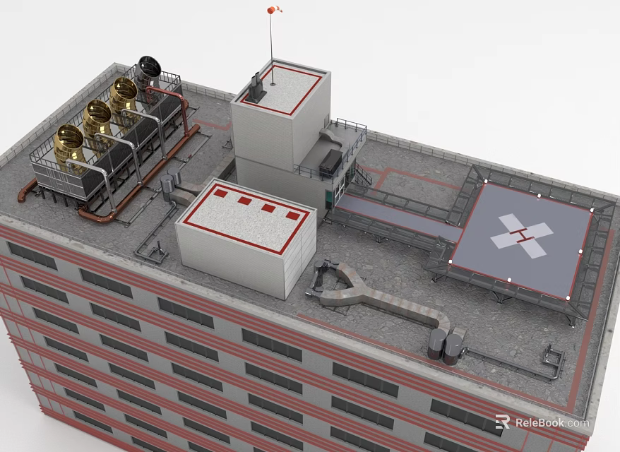 Commercial Building Rooftop Mechanical Equipment Setup With Ventilation Units And Platform 3d model 