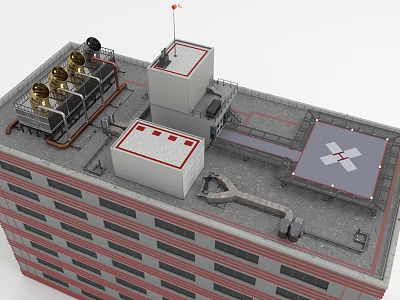 Commercial Building Rooftop Mechanical Equipment Setup With Ventilation Units And Platform 3d model