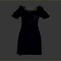 Elegant Navy Blue Dress With Ruched Design Puffed Sleeves And Front Tie Detail