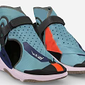 Light Blue High Top Shoes With Perforated Black Straps Orange Purple Accents And Pink White Soles