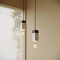 Modern Square Pendant Lights With Spiral Bulbs Near Window Blinds