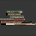 Ornate Stacked Books With Open Pages And Vintage Colorful Covers