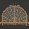 Decorative Arched Wooden Furniture With Radiating Stripes Intricate Grid Frame And Classic Design