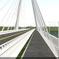 Cable Stayed Bridge With White Pylon Spanning Blue Water And Green Vegetation 3d model