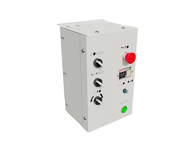 White Switch Panel with Red Green Buttons and Black Control Knobs 3d model