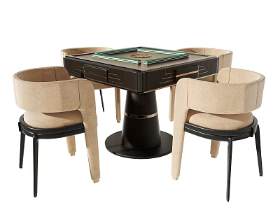 Modern Entertainment Table With Green Tabletop And Four Beige Upholstered Chairs 3d model