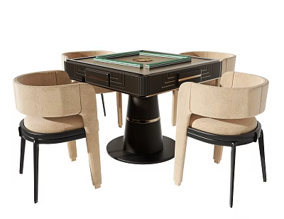 Modern Entertainment Table With Green Tabletop And Four Beige Upholstered Chairs 3d model