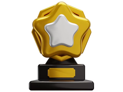 Golden Trophy Style Decorative Ornament Set With White Star On Black Base And Yellow Plaque 3d model