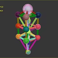 Abstract Geometric Structure With Colored Spheres Connecting Rods And Silver Top Sphere