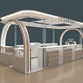 Modern Shopping Mall Counter With Arched Design Glass Elements Wooden Counter And CHEESE Signage
