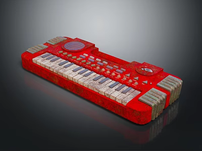 Red Electronic Keyboard Instrument With White Black Keys And Artistic Control Design 3d model