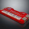 Red Electronic Keyboard Instrument With White Black Keys And Artistic Control Design