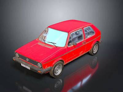 Red Classic Volkswagen Hatchback Car With Glossy Finish On Dark Background 3d model