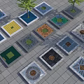 Colorful Square Tree Pits With Various Patterns And Trees On Paved Surface 3d model