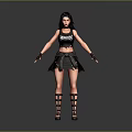 Woman In Black Tank Top With Heroin Text Black Skirt And Strappy Sandals On Gray Background