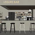 Leisure Cafe Interior With Bar Counter Stools Hanging Lights Shelves And Coffee Machines