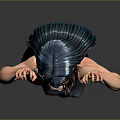 3D Rendered Female Character In Black Sportswear With Raised Hands And Gray Background