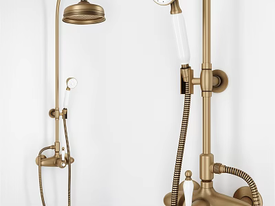 Vintage Brass Shower Faucet Set With Rain Shower Head And Handheld Hose 3d model