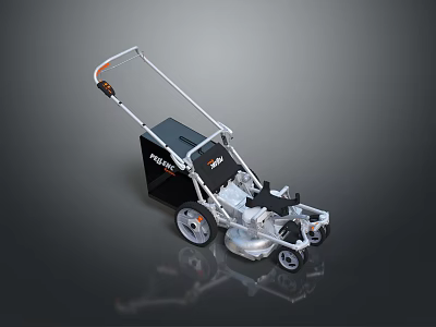 Industrial Lawn Mower With Metal Frame Wheels Handle And Black Storage Box 3d model