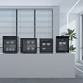 Modern Kitchen With White Countertop Four Black Kitchen Appliances Blinds Green Plant And City View