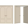 Cream Colored Interior Doors With Arched Panels And Metal Handles Closed Open