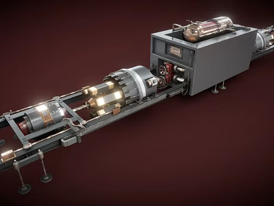 Industrial Mechanical Device With Motor Metal Structure Pipes And Illuminated Components 3d model