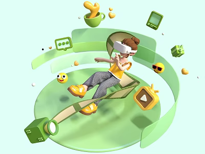 VR Experience Center Featuring Person Wearing Headset And Virtual Interactive Elements 3d model