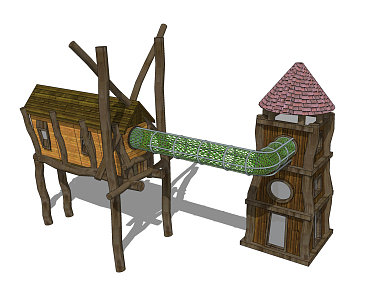 Modern amusement equipment building theme park wooden house 3d model