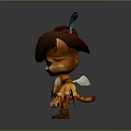 Cartoon Cat Character With Brown Cowboy Hat Blue Feather And Open Orange Claws