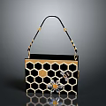 Fashionable Black and Gold Handbag With Honeycomb Pattern And Bee Decorations