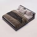 Modern Double Bed With Dark Headboard Brown Comforter And Gray Pillows 3d model