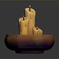 Decorative Ceramic Bowl Holding Three Yellow Candles With Melted Wax For Home Decor