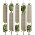Modern Room Dividers With Golden Frame Mesh Design And Hanging Green Plants