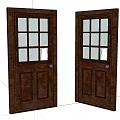 Brown Wooden Hinged Doors With Glass Panes And Classic Design Style