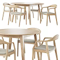 Round Wooden Dining Table Set With Gray Cushioned Chairs Modern Simple Design 3d model
