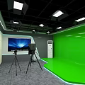School Multimedia Studio With Green Screen Cameras Tripods Large Display And Lighting Setup
