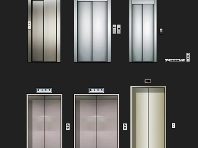 Various Modern Elevator Door Designs With Different Colors And Control Panels 3d model