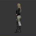 Stylish Woman In Black Leather Jacket And Gray Skirt Standing Against Gray Background