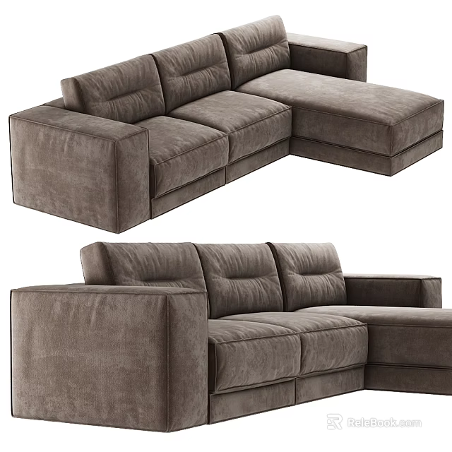 Brown Sectional Sofa With Plush Fabric Modern Design Comfortable Cushions And Corner Chaise 3d model 