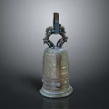 Antique Bronze Bell Musical Instrument With Intricate Dragon Handles And Patterns