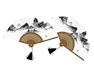 New Chinese Style Fan Wall Decoration Pendant Folding Fan 3d model