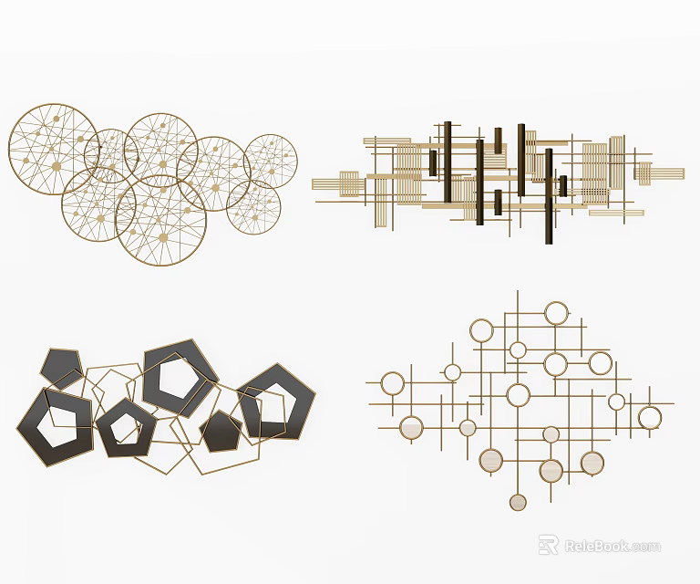 Modern Minimalist Wall Decor With Circular Hexagonal And Linear Geometric Patterns 3d model