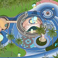 Vibrant Water Park Layout Featuring Palm Trees Slides And Colorful Structures 3d model